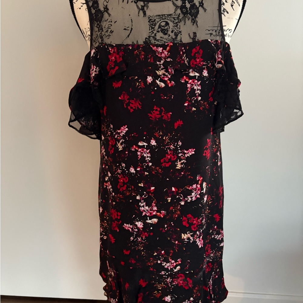 Floral Black and Red Sheer Dress